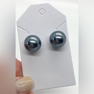 Gray Large Pearl Stud Earrings Preppy Classic Traditional Party Retro Feminine